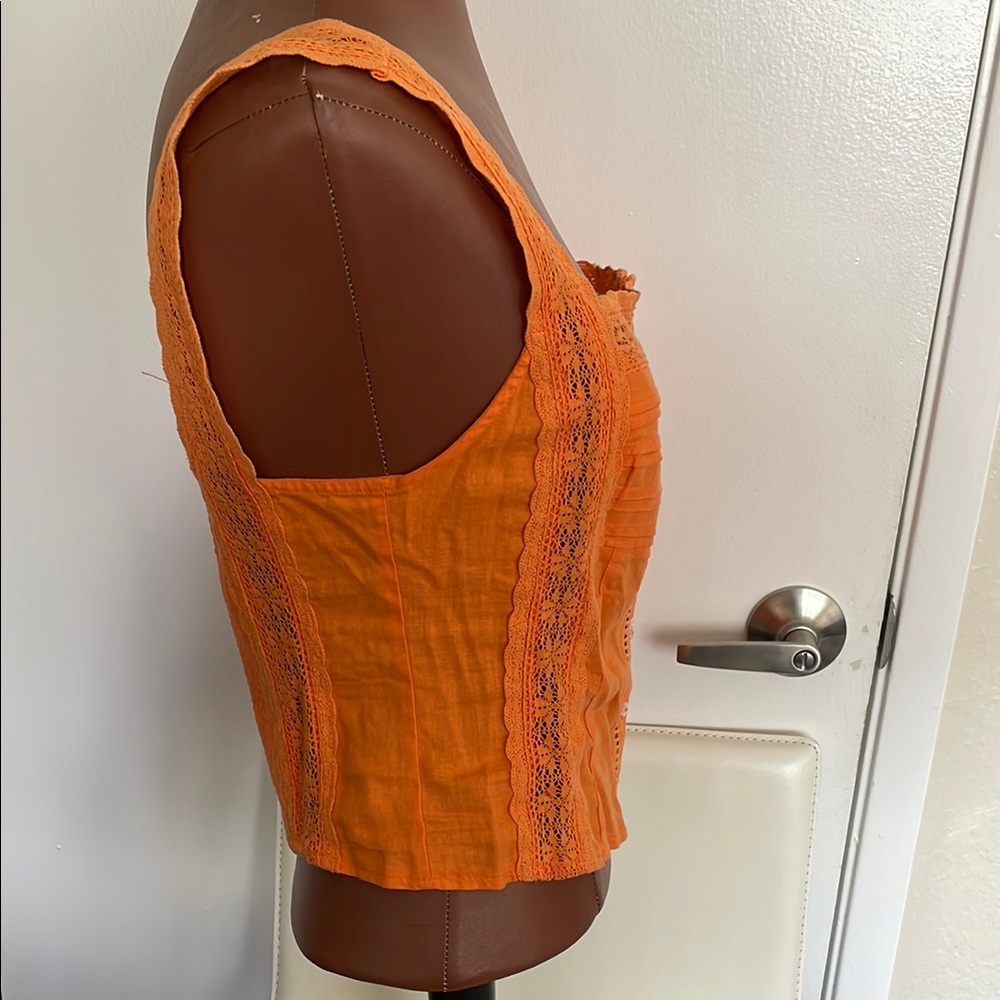Orange Lace Button-Down Top - image 4
